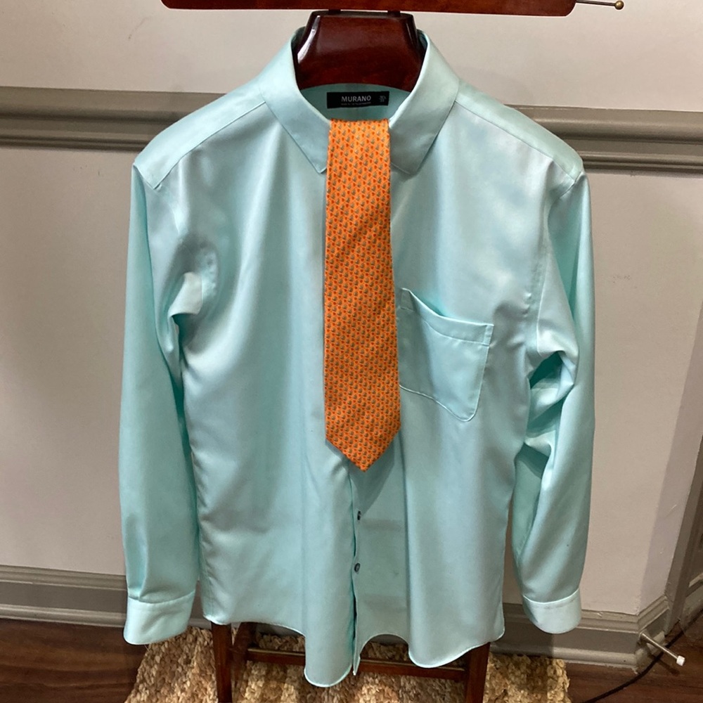 Murano 16 1/2/35 cotton green shirt, tie sold separately, bundle ‘em for 10% off